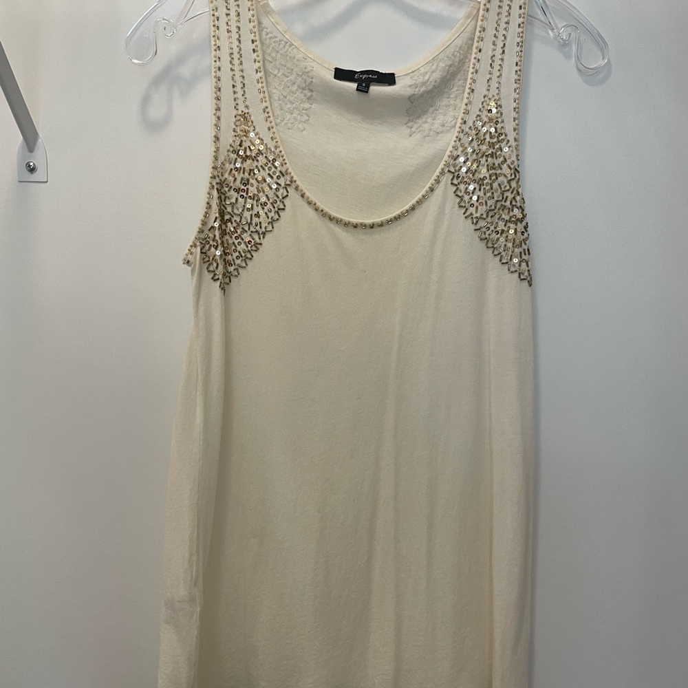 Express Cream Tank Top with Gold Embellishments